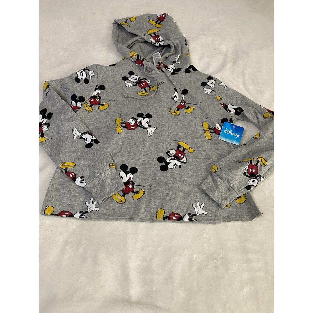 Disney Mickey Mouse Junior Gray Pullover Hoodie Sweatshirt Size L